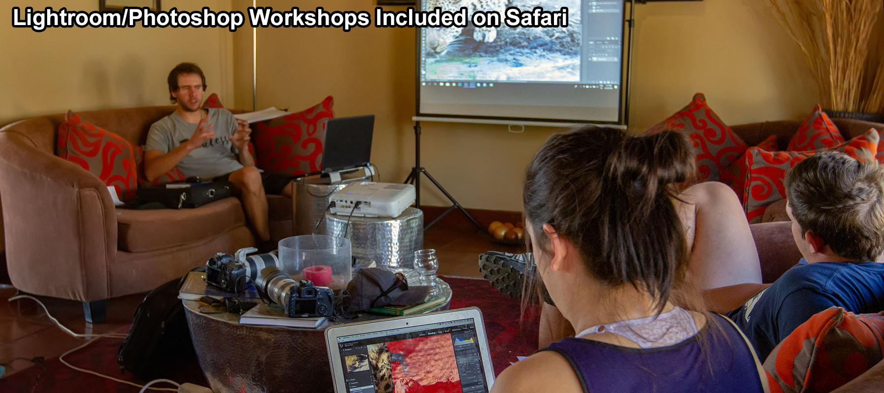Wildlife Workflow Lightroom and Photoshop editing class for Wildlife Photo Safari clients in Greater Kruger, South Africa and Antarctica